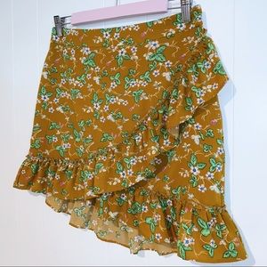 Ruffle Asymmetrical mustard floral Skirt